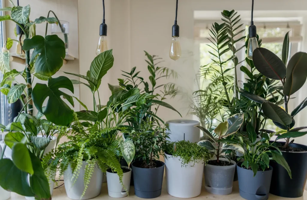 Indoor foliage plant potted in white ceramic