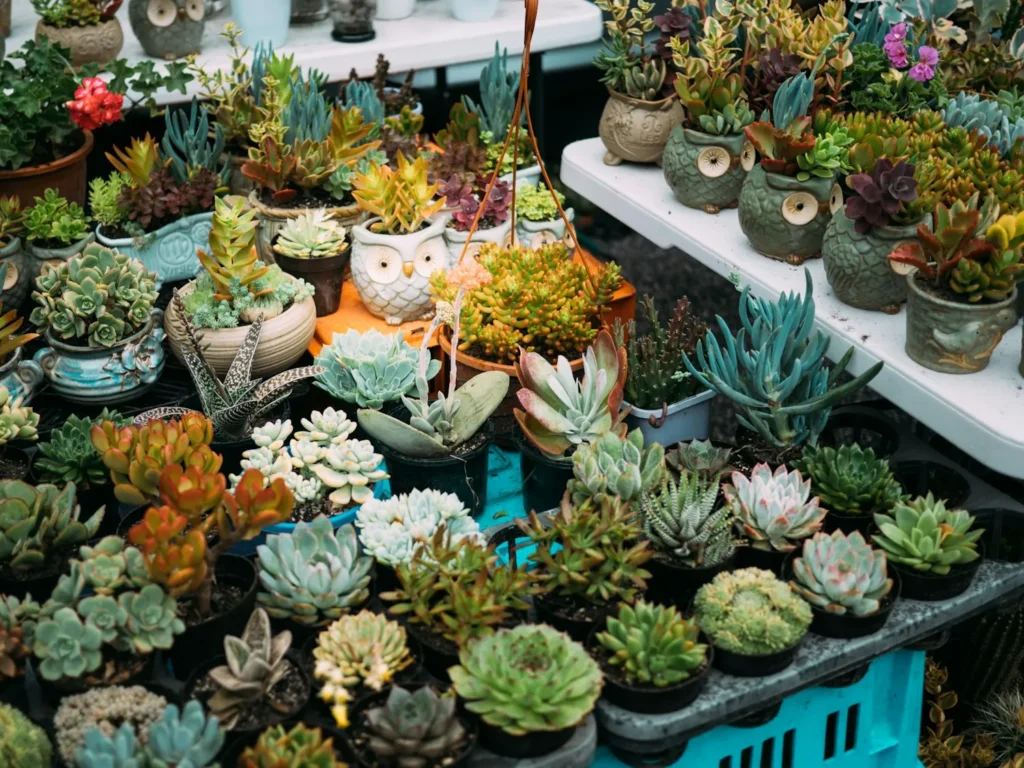 Potted plants grouped for a maintenance round